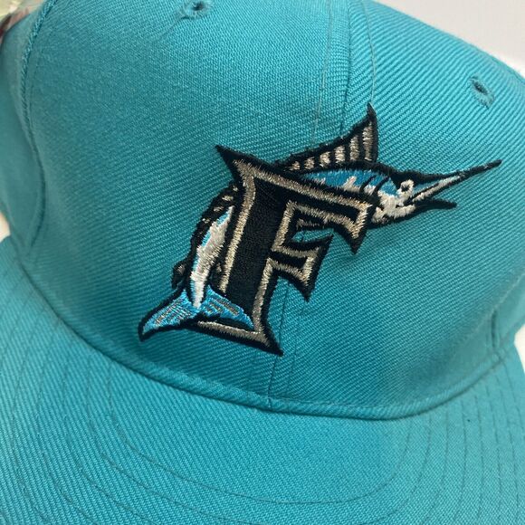 Vtg Florida Marlins New Era Fitted Hat Sz 6 5/8 Teal 59FIFTY MLB Wool USA - Picture 2 of 10